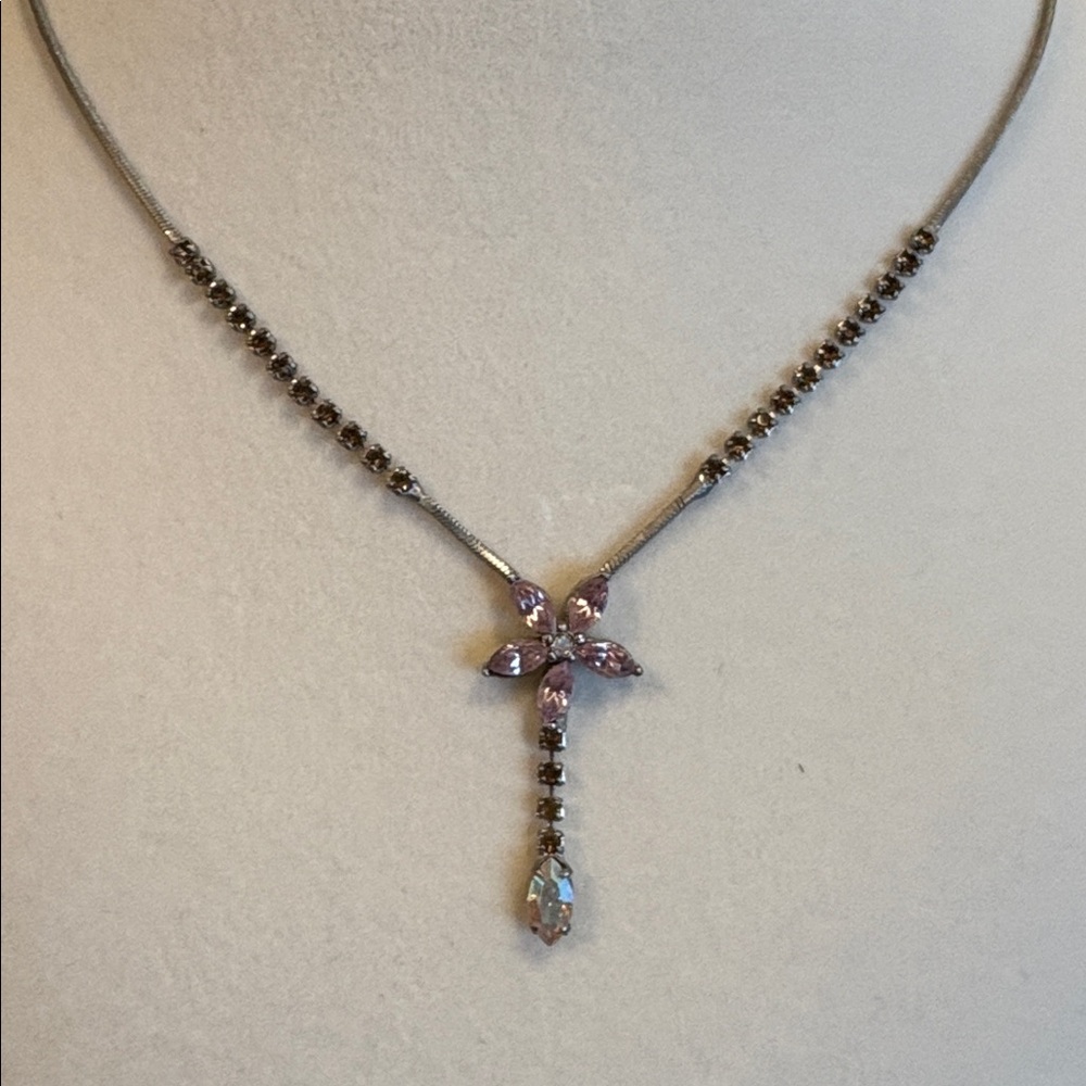 Y2K Liz Claiborne Collection Silver-Tone Multi-Color Rhinestone Floral Necklace